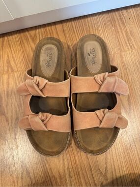 Women's Pink Suede Double-Knot Slide Sandals size 10